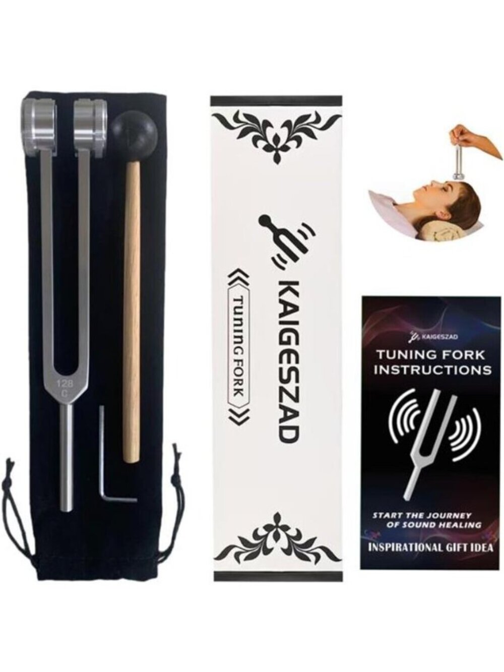 C 128 Hz Tuning Fork with Reflex Hammer for Healing Chakra Set– Medical-Grade